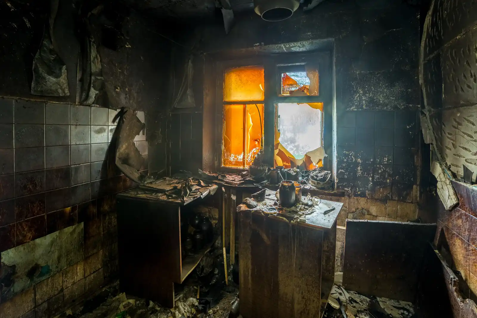 Fire damage restoration crew responding to a house fire in Costa Mesa, CA